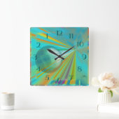 Rays op planet Abstract Design in Turquoise Vierkante Klok (Huis)