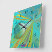 Rays op planet Abstract Design in Turquoise Vierkante Klok (Hoek)