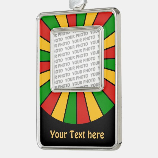 RAYS RASTAFARI FLAG BUTTON + uw foto en tekst Verzilverd Omlijst Ornament (Links)