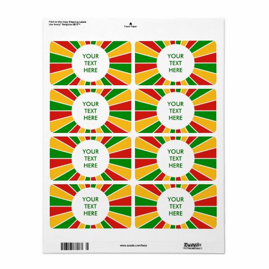 RAYS RASTAFARI FLAG BUTTON + uw teken of tekst Etiket (Full Sheet)