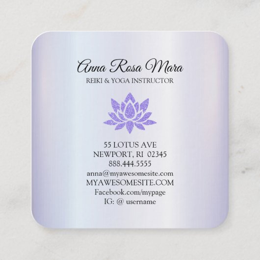 *~* Rays Reiki Energy Healing Lotus Lavender Vierkante Visitekaartje (Achterkant)