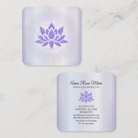 *~* Rays Reiki Energy Healing Lotus Lavender Vierkante Visitekaartje (Voorkant / Achterkant)