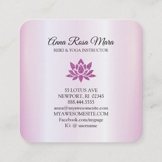 *~* Rays Reiki Energy Healing Lotus MAGENTA Vierkante Visitekaartje (Achterkant)
