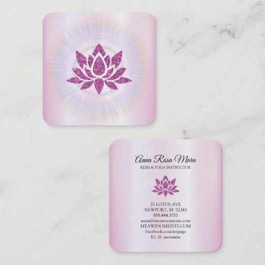 *~* Rays Reiki Energy Healing Lotus MAGENTA Vierkante Visitekaartje (Voorkant / Achterkant)