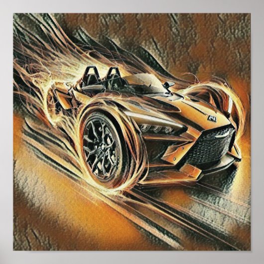 razende oranje supersnelle auto poster (Voorkant)