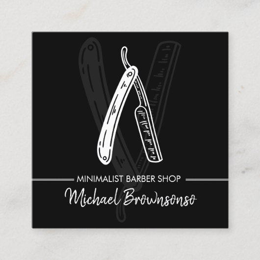Razor Barber Minimalist Simple Black Vierkante Visitekaartje (Voorkant)
