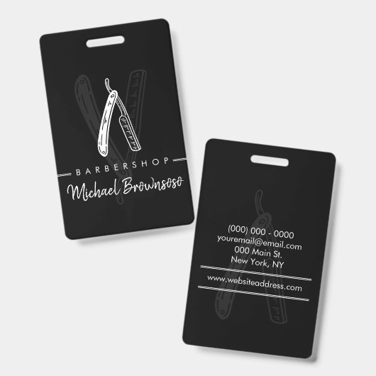 Razor Barber shop zwart logo Badge (Voor- en achterkant)
