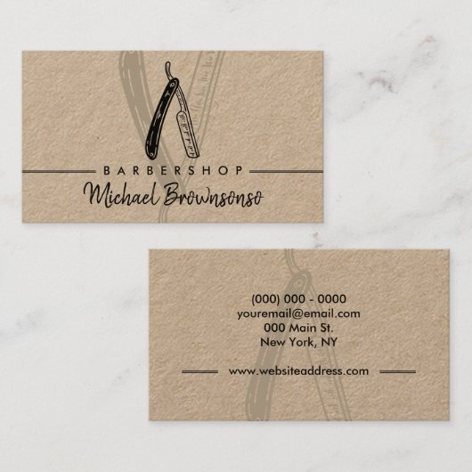 Razor Barbershop Hair Cut Salon Men Visitekaartje (Voorkant / Achterkant)