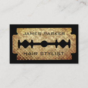 Razor Blade Gold Faux Barber Hair Stylist Business Visitekaartje
