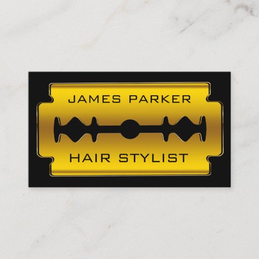 Razor Blade Gold Faux Barber Hair Stylist Visitekaartje (Voorkant)