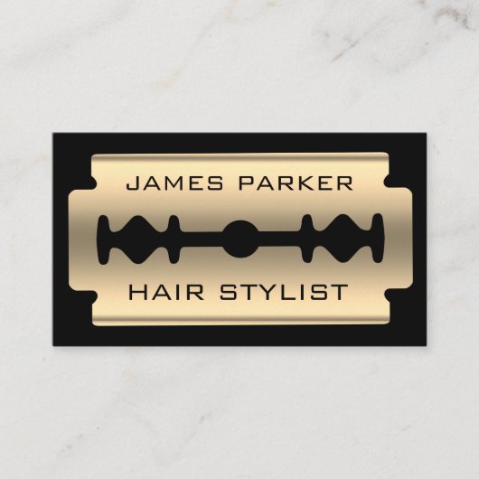 Razor Blade Gold Faux Barber Hair Stylist Visitekaartje (Voorkant)