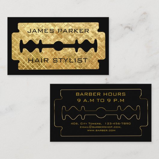 Razor Blade Gold Faux Barber Hair Stylist Visitekaartje (Voorkant / Achterkant)