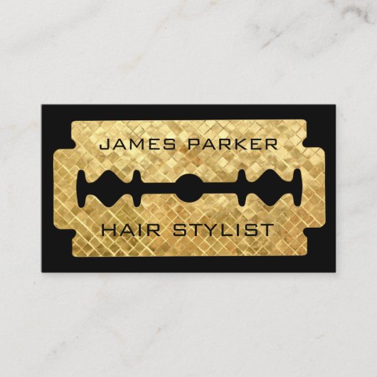 Razor Blade Gold Faux Barber Hair Stylist Visitekaartje (Voorkant)