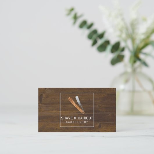 Razor Rustic Wood White Box Visitekaartje (Staand voorkant)