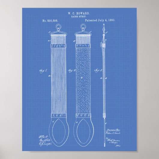 Razor Strop 1893 Patent Art Blueprint Poster (Voorkant)