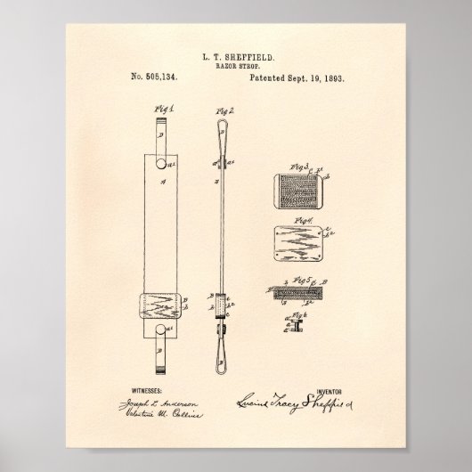 Razor Strop 1893 Patent Art Old Peper Poster (Voorkant)