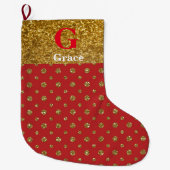 Razzle Dazzle Kerstmis Glitter Polka Dots Rood Grote Kerstsok (Voorkant)