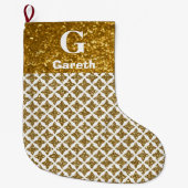 Razzle Dazzle Kerstmis Glittery Gouden Sterren Grote Kerstsok (Voorkant)