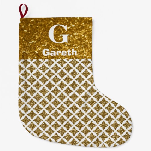 Razzle Dazzle Kerstmis Glittery Gouden Sterren Grote Kerstsok (Voorkant)