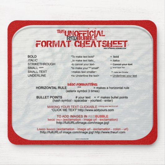 RB CheatSheet Mousepad Muismat (Voorkant)