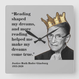 RBG, Quote lezen, grijs Vierkante Klok