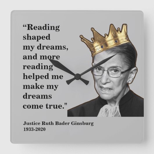 RBG, Quote lezen, grijs Vierkante Klok (Voorkant)
