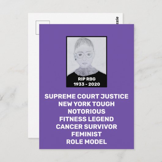 RBG RIP Ruth Bader Ginsburg Tribute Briefkaart (Voorkant / Achterkant)
