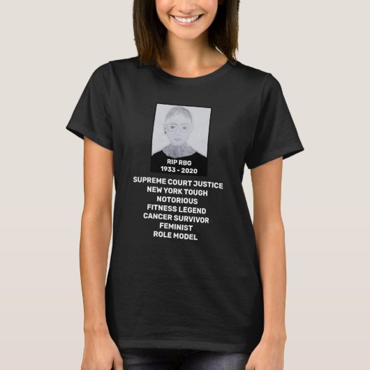 RBG RIP Ruth Bader Ginsburg Tribute op zwart T-shirt (Voorkant)