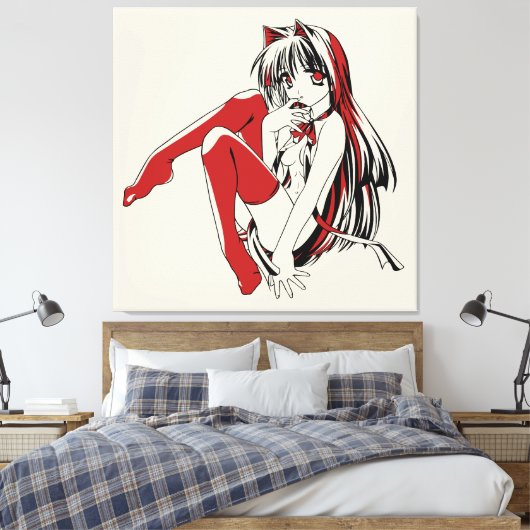 RBP, Neko de Sexy Anime Cat Girl Furry Canvas Afdruk (Insitu (Slaapkamer))