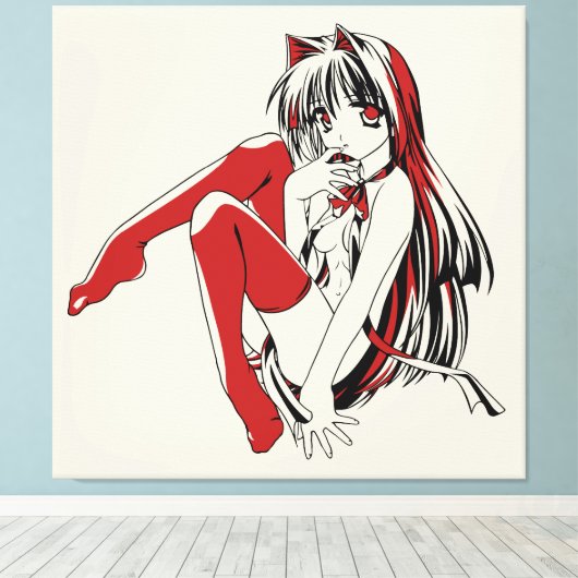 RBP, Neko de Sexy Anime Cat Girl Furry Canvas Afdruk (Insitu (Houten vloer))