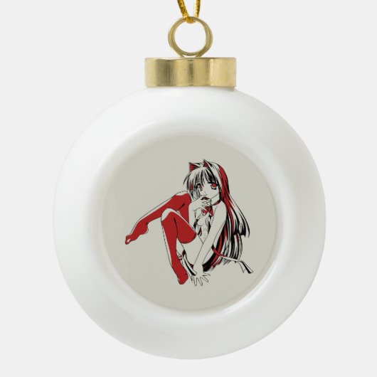 RBP, Neko de Sexy Anime Cat Girl Furry Keramische Bal Ornament (Voorkant)