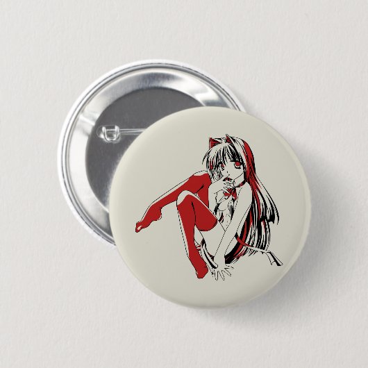 RBP, Neko de Sexy Anime Cat Girl Furry Ronde Button 5,7 Cm (Voorkant /achterkant)