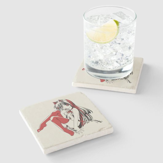 RBP, Neko de Sexy Anime Cat Girl Furry Stenen Onderzetter (Zijkant)