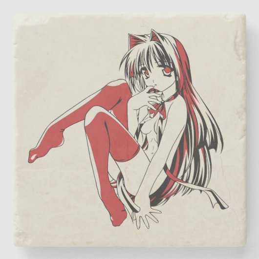 RBP, Neko de Sexy Anime Cat Girl Furry Stenen Onderzetter (Voorkant)