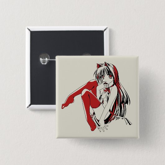 RBP, Neko de Sexy Anime Cat Girl Furry Vierkante Button 5,1 Cm (Voorkant /achterkant)