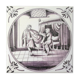 RBT01 Delft Biblical Manganese Red Ceramic Tile Tegeltje