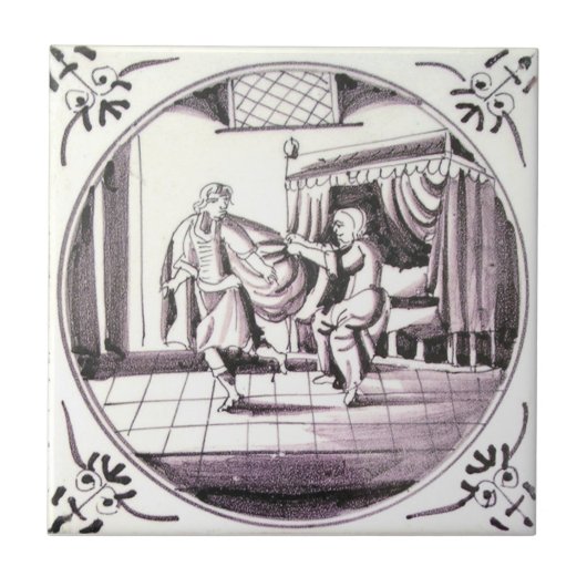 RBT01 Delft Biblical Manganese Red Ceramic Tile Tegeltje (Voorkant)