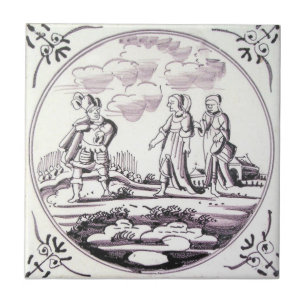 RBT02 Delft Biblical Manganese Red Ceramic Tile Tegeltje