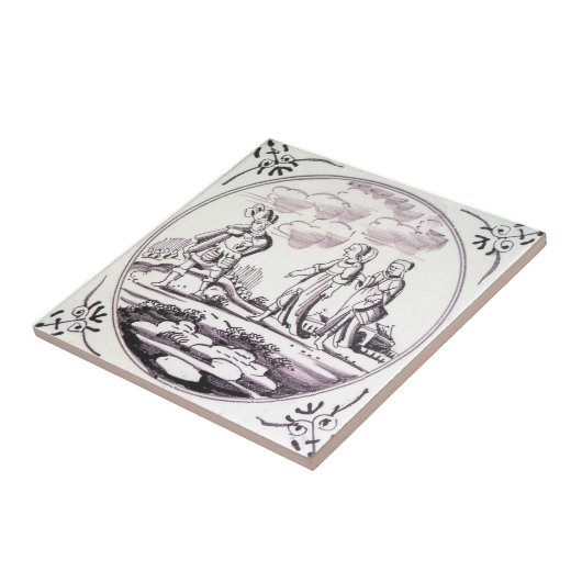 RBT02 Delft Biblical Manganese Red Ceramic Tile Tegeltje (Zijkant)