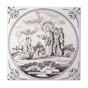 RBT03 Delft Biblical Manganese Red Ceramic Tile Tegeltje