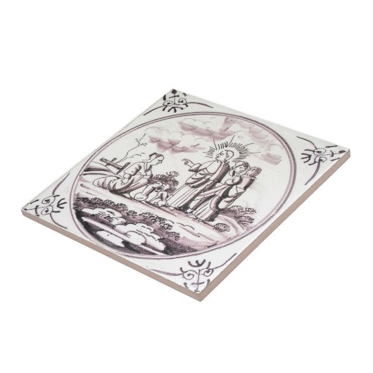 RBT03 Delft Biblical Manganese Red Ceramic Tile Tegeltje (Zijkant)