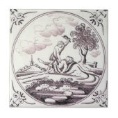 RBT04 Delft Biblical Manganese Red Ceramic Tile Tegeltje (Voorkant)