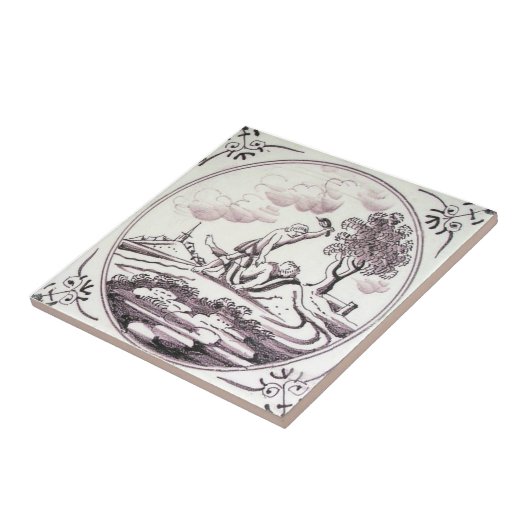 RBT04 Delft Biblical Manganese Red Ceramic Tile Tegeltje (Zijkant)