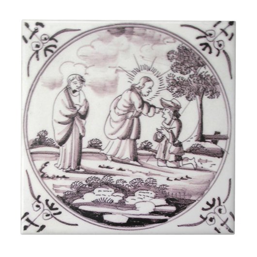 RBT06 Delft Biblical Manganese Red-Tegel Tegeltje (Voorkant)