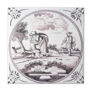 RBT07 Delft Biblical Manganese Red Ceramic Tile Tegeltje