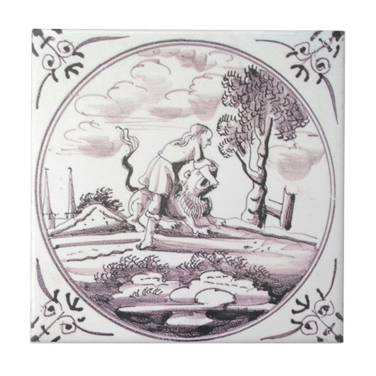 RBT08 Delft Biblical Manganese Red Ceramic Tile Tegeltje (Voorkant)