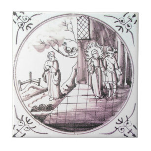 RBT09 Delft Biblical Manganese Red Ceramic Tile Tegeltje