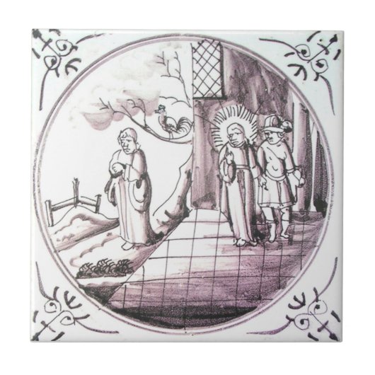 RBT09 Delft Biblical Manganese Red Ceramic Tile Tegeltje (Voorkant)