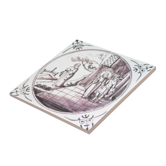 RBT09 Delft Biblical Manganese Red Ceramic Tile Tegeltje (Zijkant)