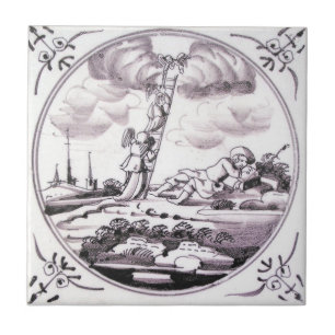 RBT11 Delft Biblical Manganese Red Ceramic Tile Tegeltje